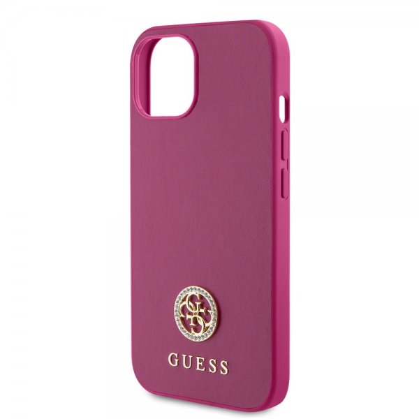 Guess iPhone 15 Cover Metal Logo Strass Metallic Rose