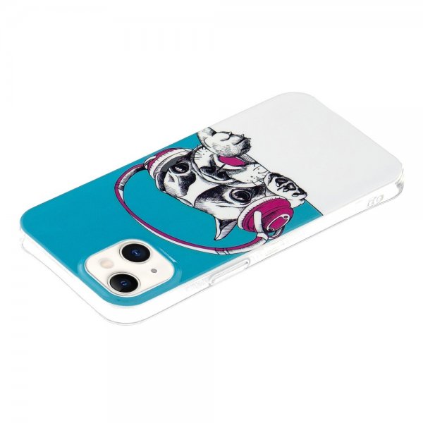 iPhone 15 Cover Motiv Hund med Høretelefoner