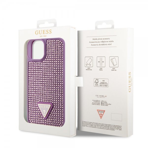 Guess iPhone 15 Cover Rhinestone Lilla