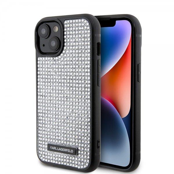 Karl Lagerfeld iPhone 15 Cover Rhinestone Silver