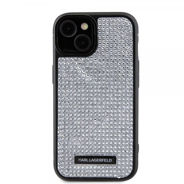 Karl Lagerfeld iPhone 15 Cover Rhinestone Silver