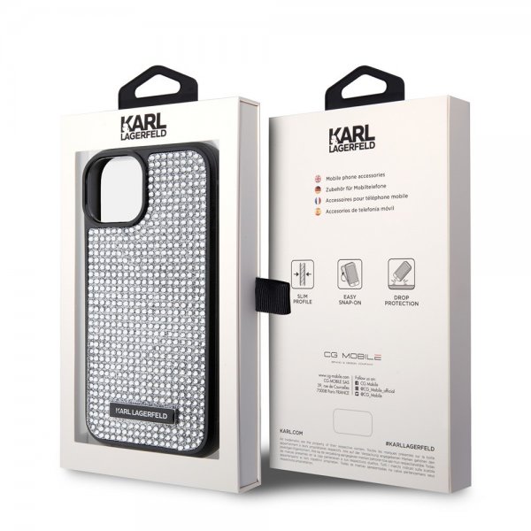Karl Lagerfeld iPhone 15 Cover Rhinestone Silver