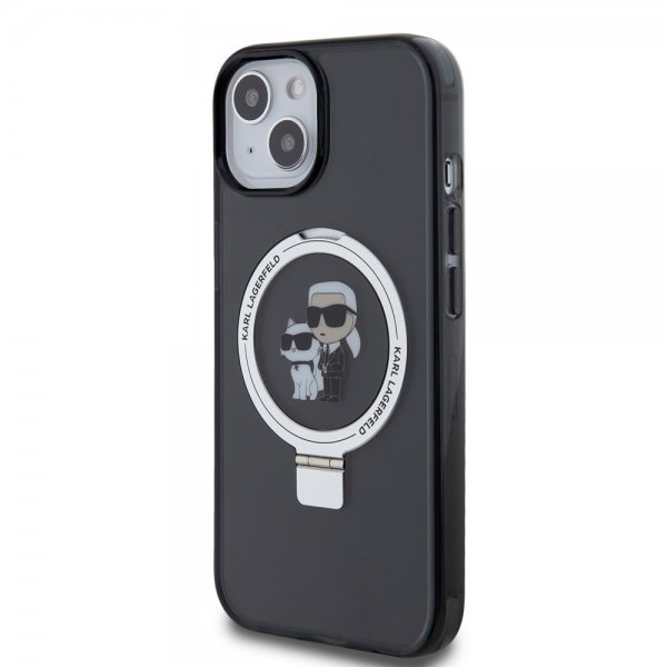 Karl Lagerfeld iPhone 15 Cover Ring Stand MagSafe Sort