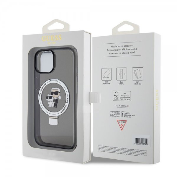 Karl Lagerfeld iPhone 15 Cover Ring Stand MagSafe Sort