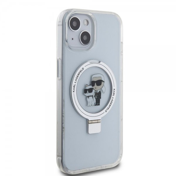 Karl Lagerfeld iPhone 15 Cover Ring Stand MagSafe Hvid