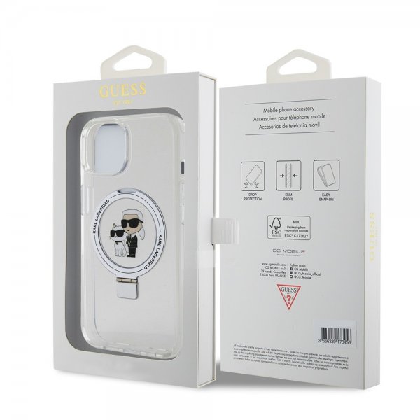 Karl Lagerfeld iPhone 15 Cover Ring Stand MagSafe Hvid