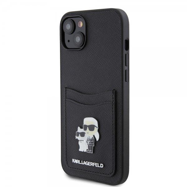 Karl Lagerfeld iPhone 15 Cover Saffiano Double Cardslot Sort