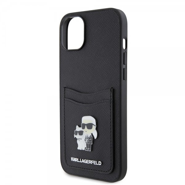 Karl Lagerfeld iPhone 15 Cover Saffiano Double Cardslot Sort