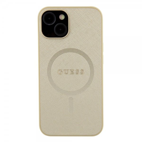 Guess iPhone 15 Cover Saffiano MagSafe Beige