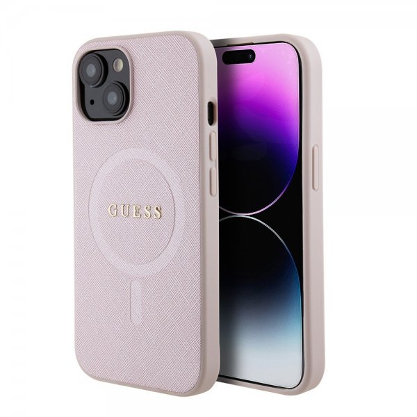 Guess iPhone 15 Cover Saffiano MagSafe Rosa