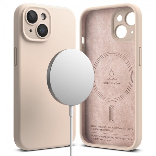 Ringke iPhone 15 Cover Silicone Magnetic Pink Sand