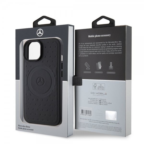 Mercedes Benz iPhone 15 Cover Stjernemønster MagSafe Sort