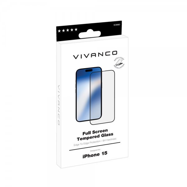 Vivanco iPhone 15 Skærmbeskyttelse Fuld Skærm