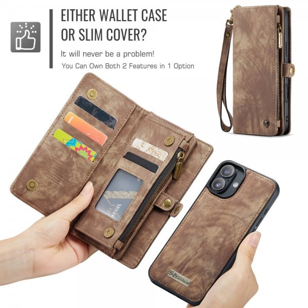 CaseMe iPhone 16 Etui 008 Series Aftageligt Cover Brun