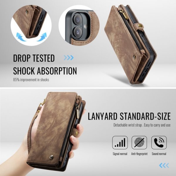 CaseMe iPhone 16 Etui 008 Series Aftageligt Cover Brun