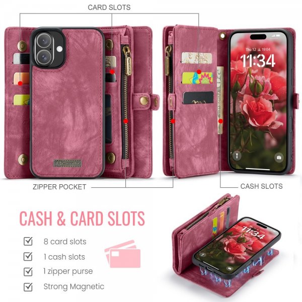 CaseMe iPhone 16 Etui 008 Series Aftageligt Cover Rød