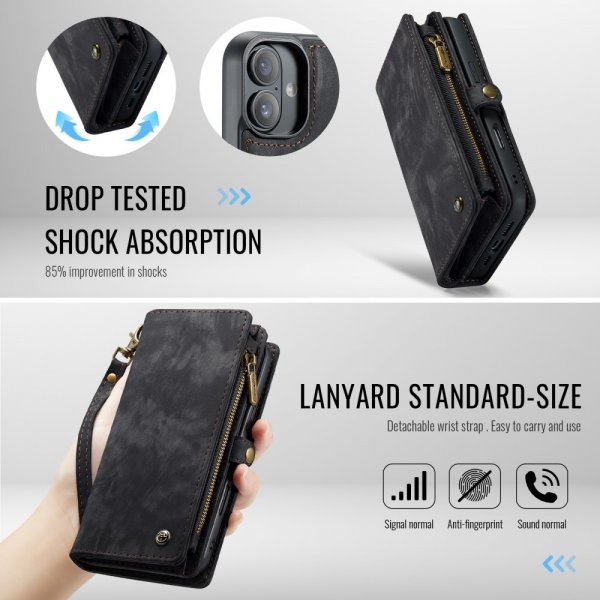 CaseMe iPhone 16 Etui 008 Series Aftageligt Cover Sort