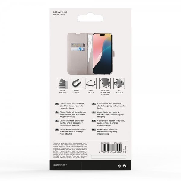 Vivanco iPhone 16 Etui Classic Wallet Greige