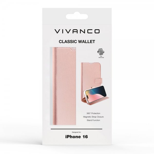 Vivanco iPhone 16 Etui Classic Wallet Rosaguld