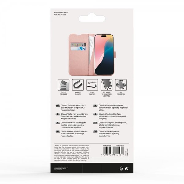 Vivanco iPhone 16 Etui Classic Wallet Rosaguld