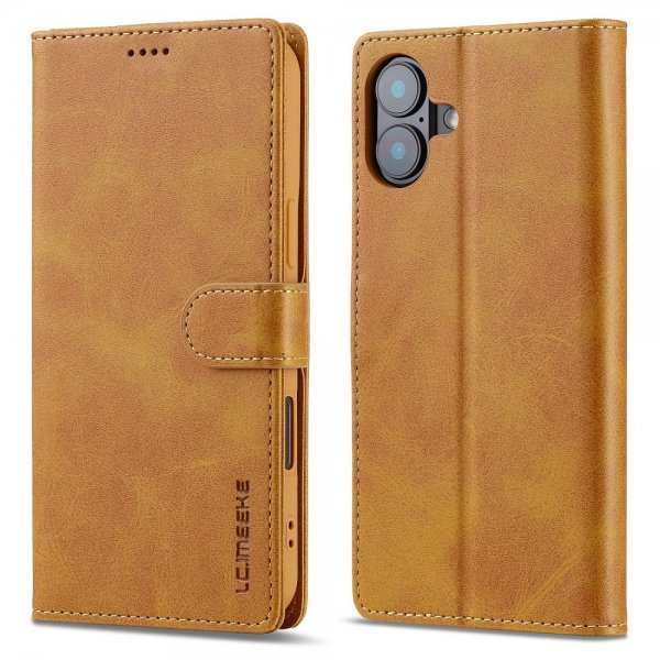 Lc.Imeeke iPhone 16 Cover med Kortlomme og Stativfunktion Lysebrun