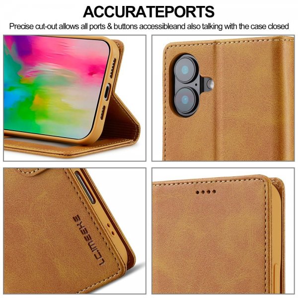 Lc.Imeeke iPhone 16 Cover med Kortlomme og Stativfunktion Lysebrun