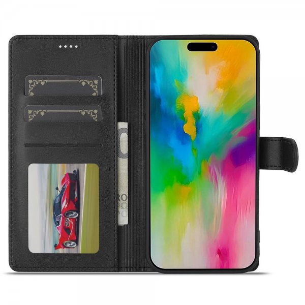 Lc.Imeeke iPhone 16 Cover med Kortlomme og Stativfunktion, Sort