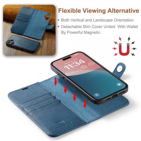 Dg.Ming iPhone 16 Cover med Aftageligt Cover Blå