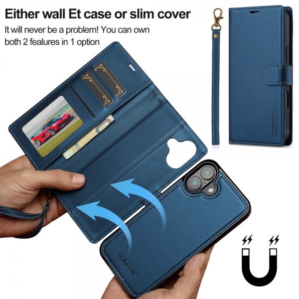 Lc.Imeeke iPhone 16 Cover med Aftageligt Etui L2 Series MagSafe Blå