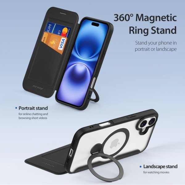 Dux Ducis iPhone 16 Cover Skin X Pro Series Kickstand MagSafe Sort