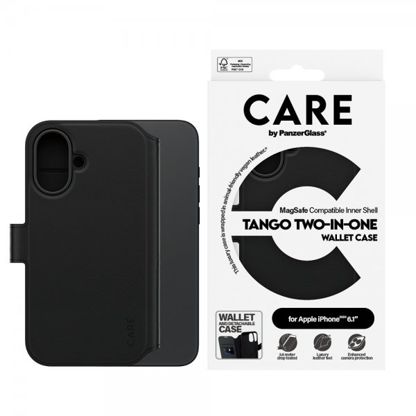 CARE by PanzerGlass iPhone 16 Cover Tango Two-in-One Wallet MagSafe Sort