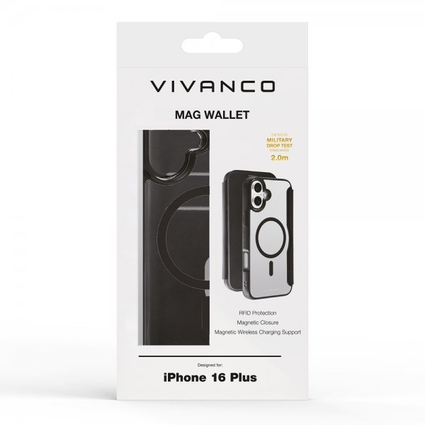 Vivanco iPhone 16 Plus Cover Mag Wallet Sort
