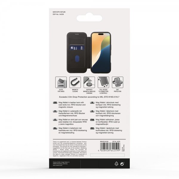 Vivanco iPhone 16 Plus Cover Mag Wallet Sort