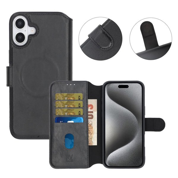Rvelon iPhone 16 Plus Cover 4 Kortrum MagSafe Sort