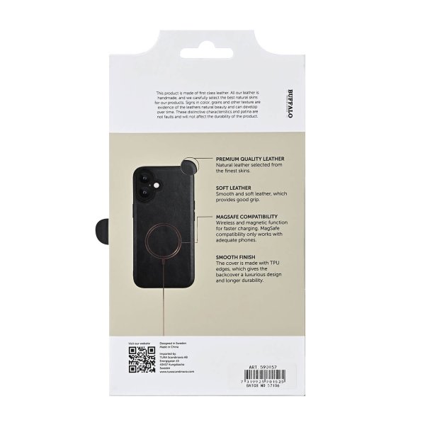Buffalo iPhone 16 Plus Cover Ægte læder MagSeries Sort