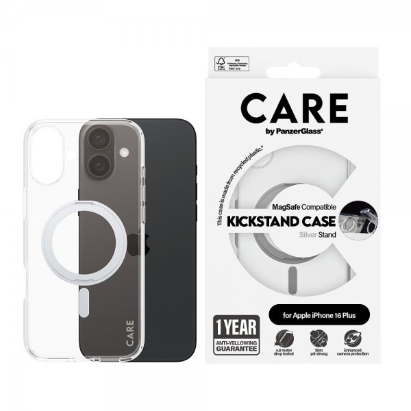 CARE by PanzerGlass iPhone 16 Plus Cover Kickstand MagSafe Sølv