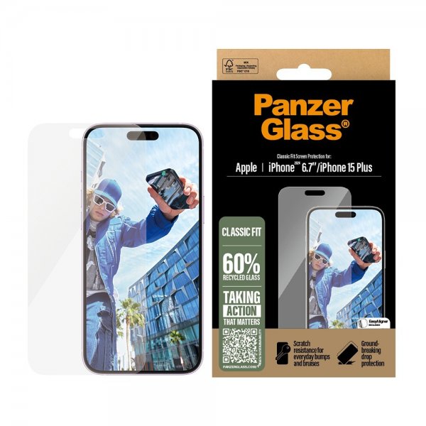 PanzerGlass iPhone 15 Plus/iPhone 16 Plus Skærmbeskyttelse Classic Fit EasyAligner