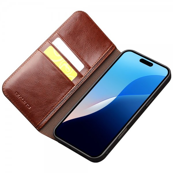 Qialino iPhone 16 Pro Cover Ægte Læder Brun