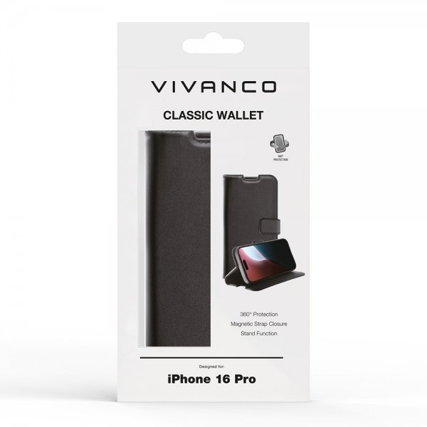 Vivanco iPhone 16 Pro Etui Classic Wallet Sort