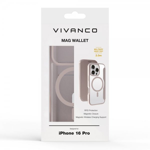 Vivanco iPhone 16 Pro Cover Mag Wallet Greige