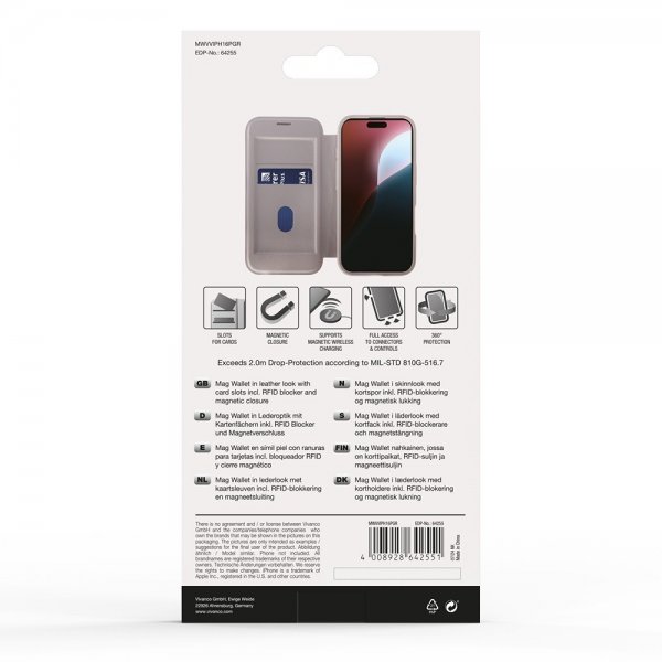 Vivanco iPhone 16 Pro Cover Mag Wallet Greige
