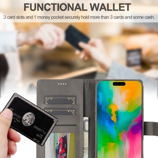 Lc.Imeeke iPhone 16 Pro Cover med Kortlomme og Stativfunktion Grå