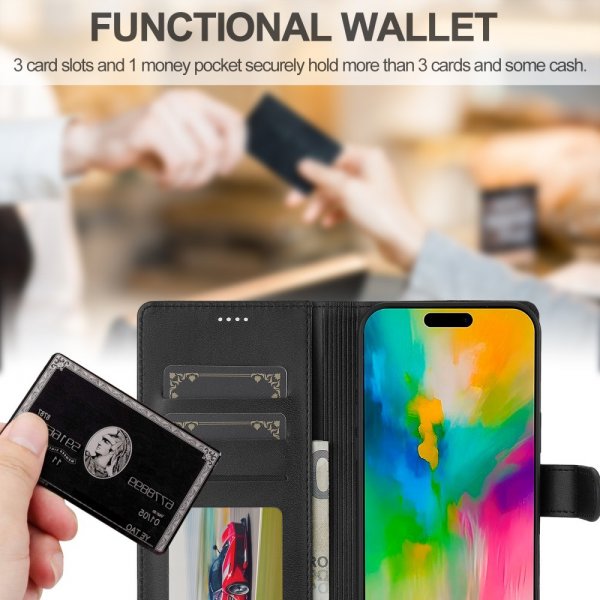 Lc.Imeeke iPhone 16 Pro Cover med Kortlomme Standerfunktion Sort