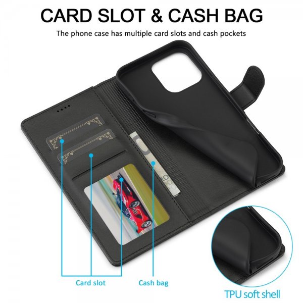 Lc.Imeeke iPhone 16 Pro Cover med Kortlomme Standerfunktion Sort