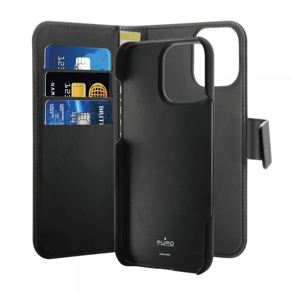 Puro iPhone 16 Pro Cover Wallet Detachable 2-i-1 Sort