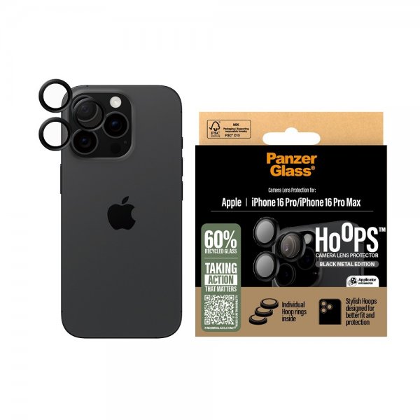 PanzerGlass iPhone 16 Pro/iPhone 16 Pro Max Kamerabeskyttelse Hoops Sort