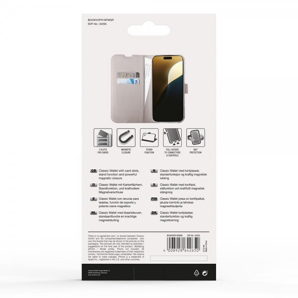 Vivanco iPhone 16 Pro Max Cover Classic Wallet Greige