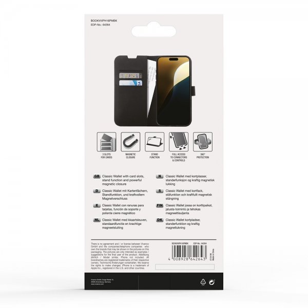 Vivanco iPhone 16 Pro Max Etui Classic Wallet Sort