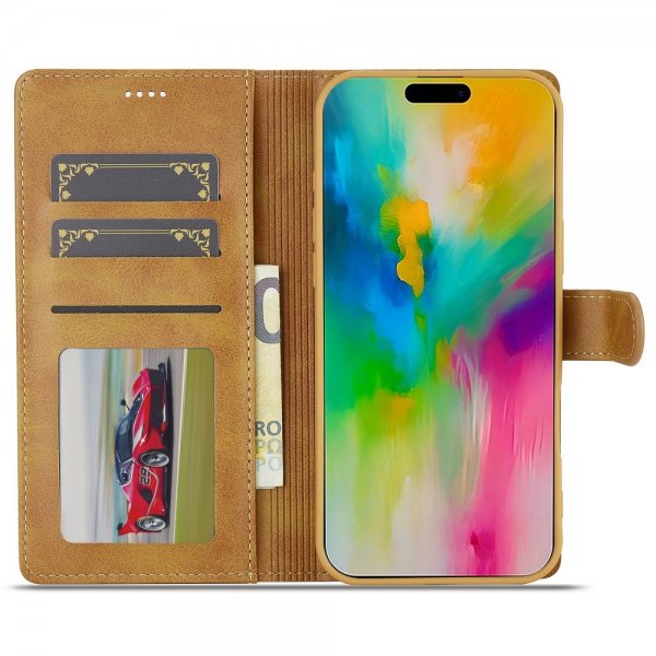 Lc.Imeeke iPhone 16 Pro Max Etui med Kortlomme Standerfunktion Lysebrun