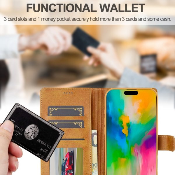 Lc.Imeeke iPhone 16 Pro Max Etui med Kortlomme Standerfunktion Lysebrun